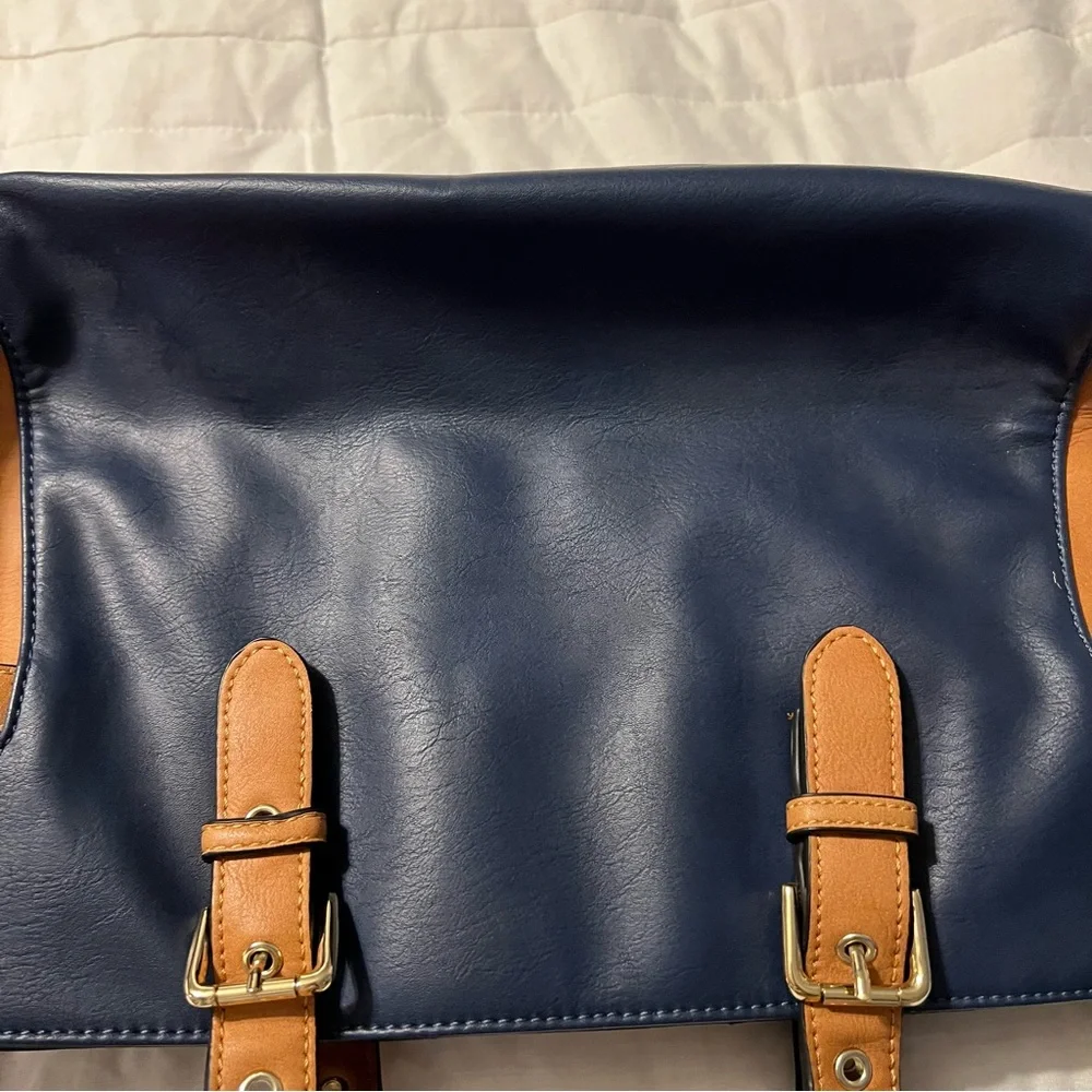 Large Satchel Simply Noelle‎ Bag Navy Blue And Tan